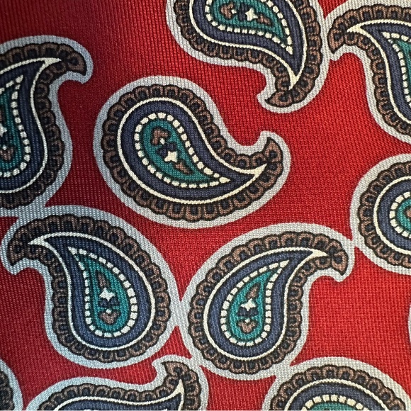 Vintage Boston Traders Silk Paisley Tie Red Teal Classic 90s Style 3.75”X 56” - Picture 3 of 13
